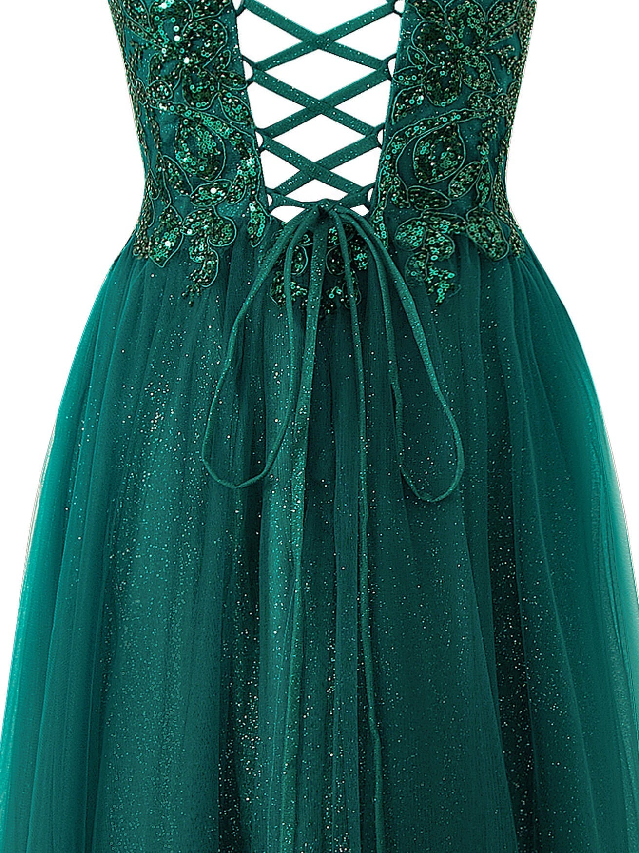 A-line Floor Length Glitter Tulle Prom Dress