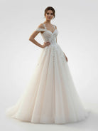 KissDress-Elodika  A-Line Off-The-Shoulder Tulle Wedding Dresses With Appliques Lace