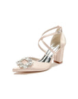 White Satin Pump with Crystal-Embellished Cross-Strap