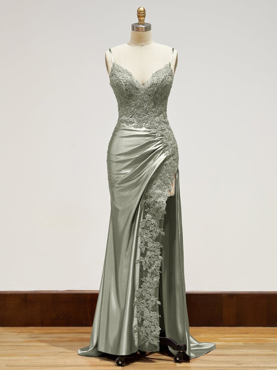 Beatrice | Sheath Black Long Appliques Prom Dress - KissProm