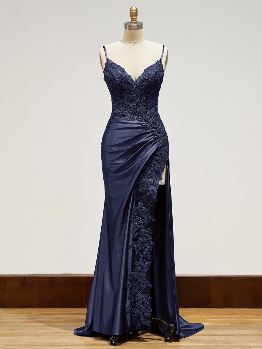 Beatrice | Sheath Black Long Appliques Prom Dress - KissProm