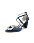 White Satin Pump with Crystal-Embellished Cross-Strap