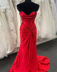 Mermaid Strapless Satin Long Prom Dress With Slit