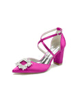 White Satin Pump with Crystal-Embellished Cross-Strap