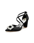 White Satin Pump with Crystal-Embellished Cross-Strap