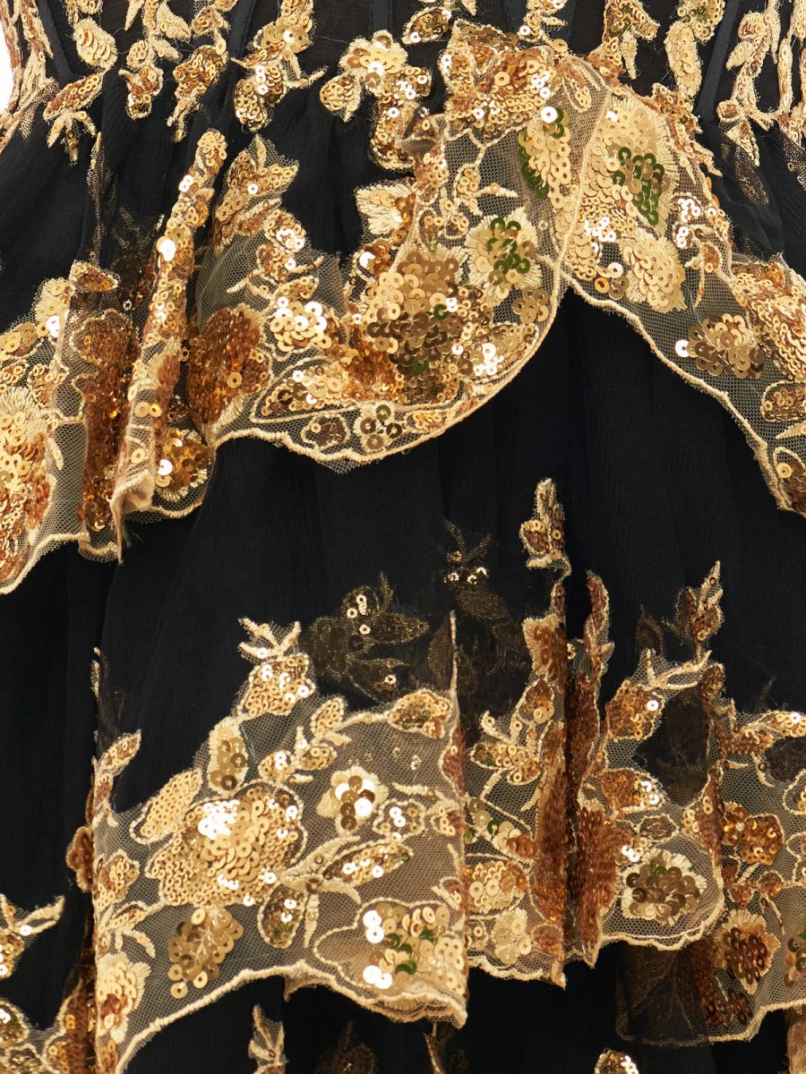 Everly | A - Line Sweetheart Tiered Gold Black Short Homecoming Dress - KissProm