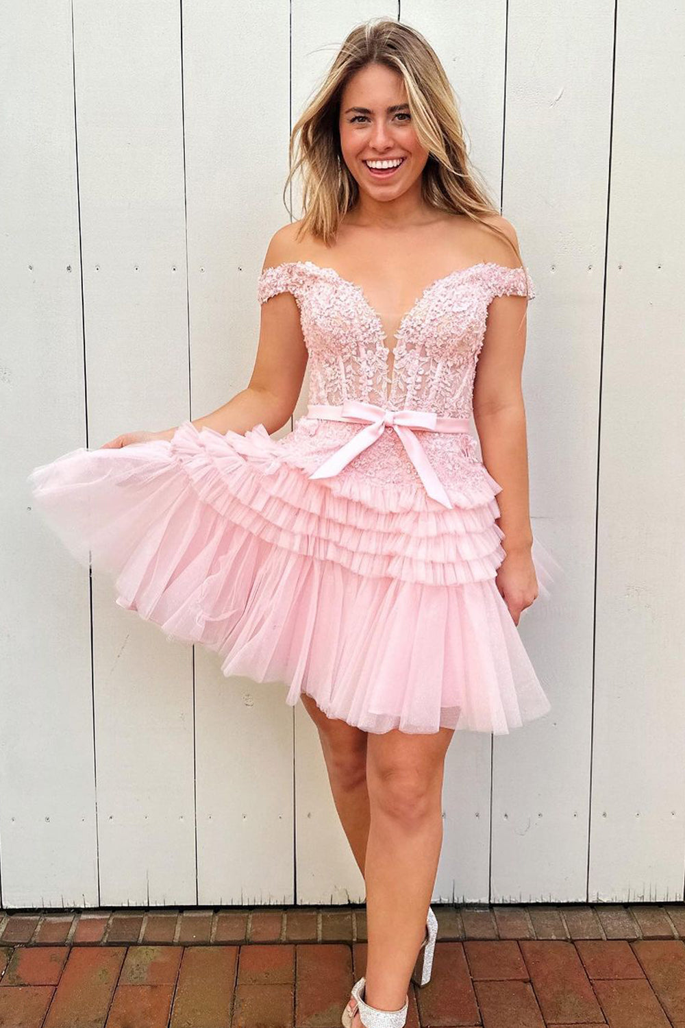 Fuchsia A Line Tulle Tiered Short Homecoming Dress