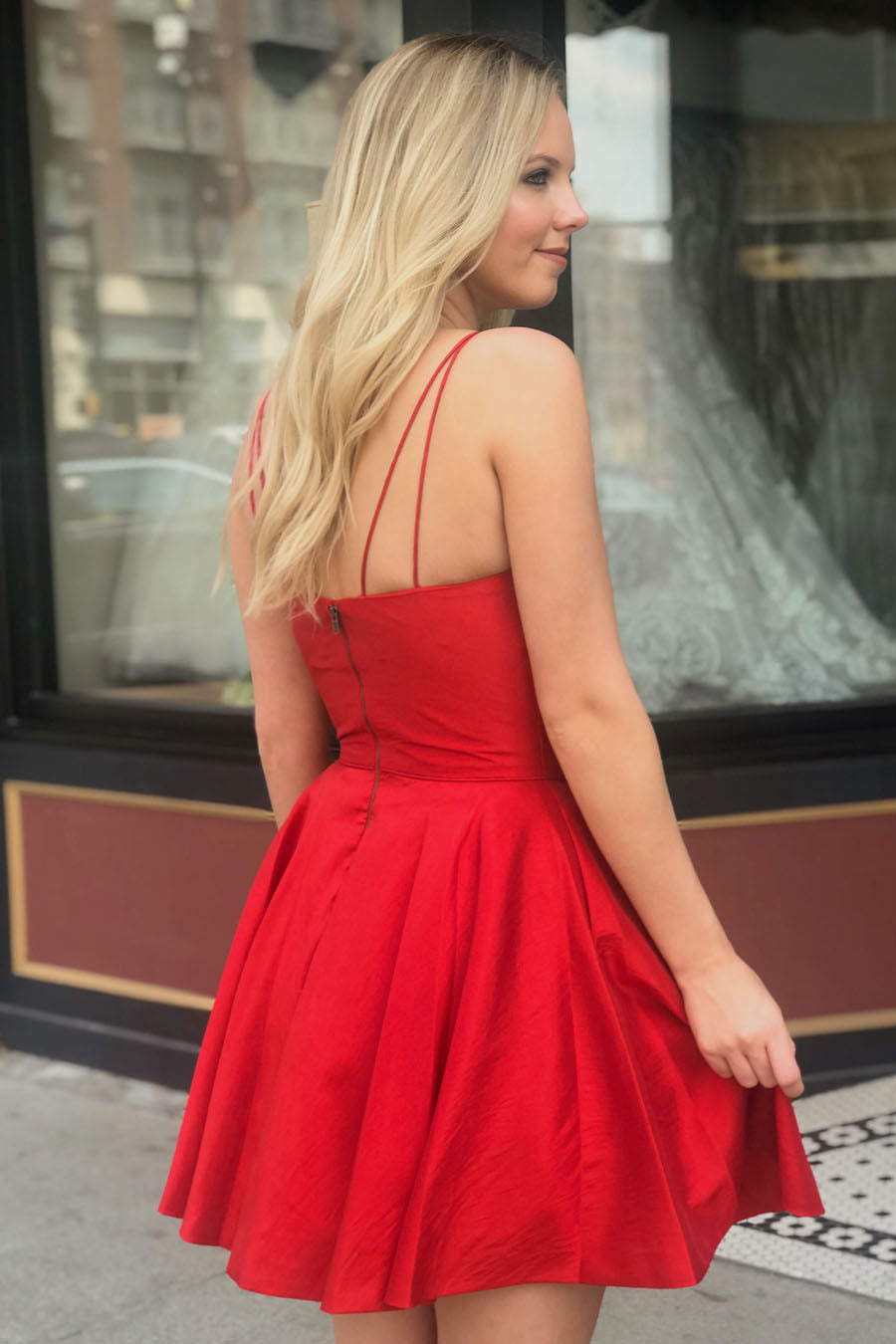 A-line Spaghetti Straps Satin Homecoming Dress
