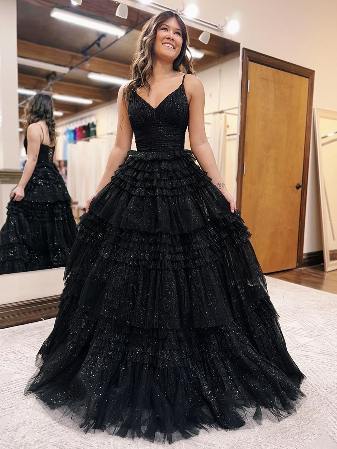 Deep v neck tulle prom dress online