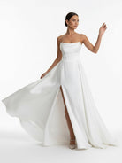 KissDress-Jane  A-Line Strapless White Satin Wedding Dresses with Slit