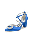 White Satin Pump with Crystal-Embellished Cross-Strap