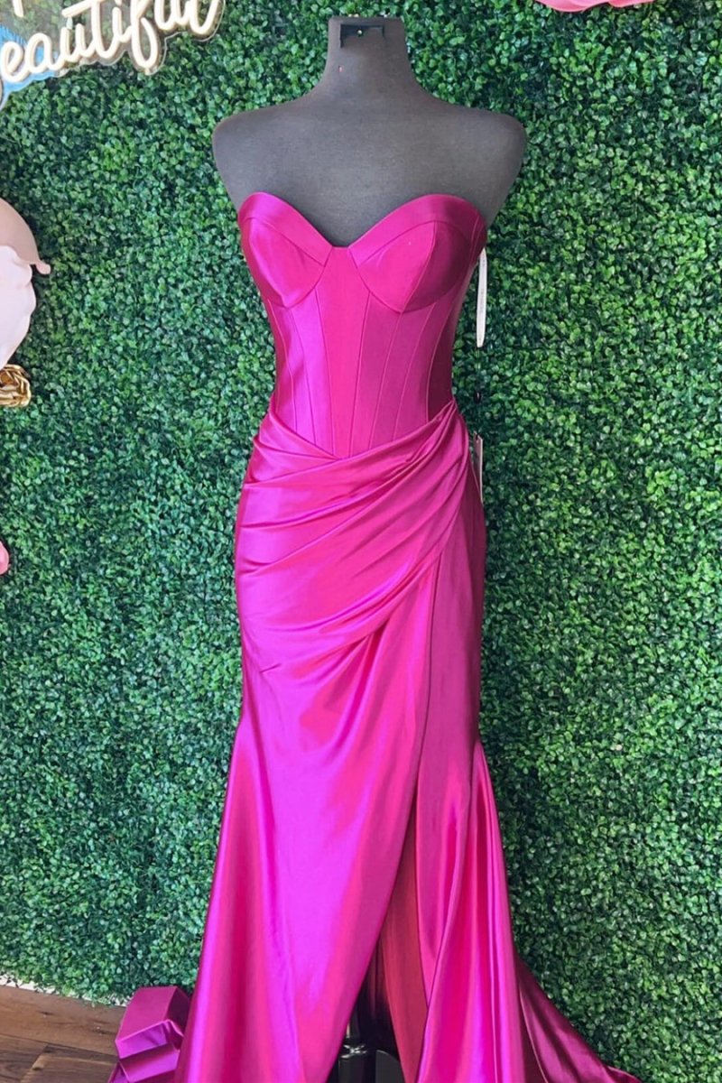Abby | Sweetheart Fuchsia Pleated Mermaid Long Prom Dress - KissProm
