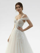 KissDress-Elodika  A-Line Off-The-Shoulder Tulle Wedding Dresses With Appliques Lace