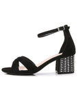 Black Cross Ankle Strappy Chunky Heel Sandal