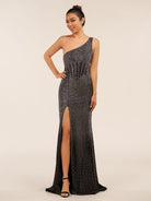Eluned | Black One Shoulder Sheath Beaded Prom Dress With Split - KissProm