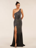 Eluned | Black One Shoulder Sheath Beaded Prom Dress With Split - KissProm