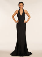 Simple Black Halter Backless Mermaid Long Prom Dress - KissProm