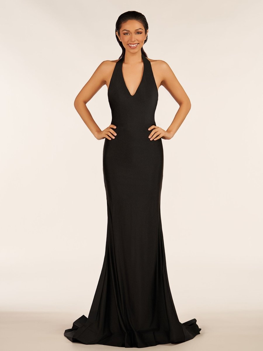 Simple Black Halter Backless Mermaid Long Prom Dress - KissProm