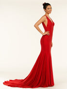 Molly | Mermaid Deep V - Neck Beaded Satin Long Prom Dress - KissProm