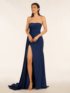 Eowyn | Mermaid Strapless Satin Long Prom Dresses With Split - KissProm