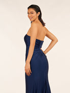 Eowyn | Mermaid Strapless Satin Long Prom Dresses With Split - KissProm