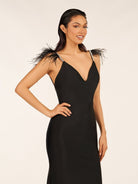 Stephanie |Mermaid Backless Jersey Prom Dress with Feathers - KissProm