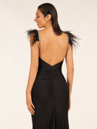 Stephanie |Mermaid Backless Jersey Prom Dress with Feathers - KissProm