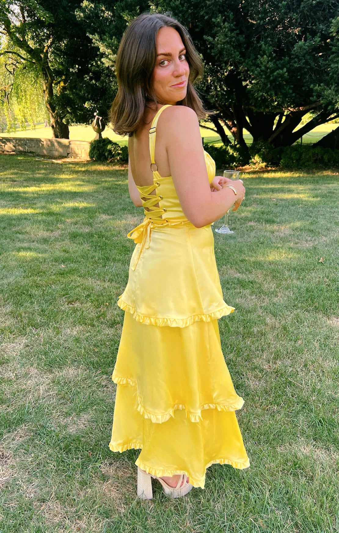 A-Line Hot Pink Ruffles Slit Prom Dress with Lace-up Back