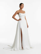 KissDress-Jane  A-Line Strapless White Satin Wedding Dresses with Slit