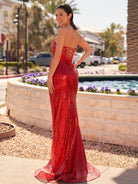 Narcissa | Strapless Mermaid Long Sequins Prom Dress With Split - KissProm