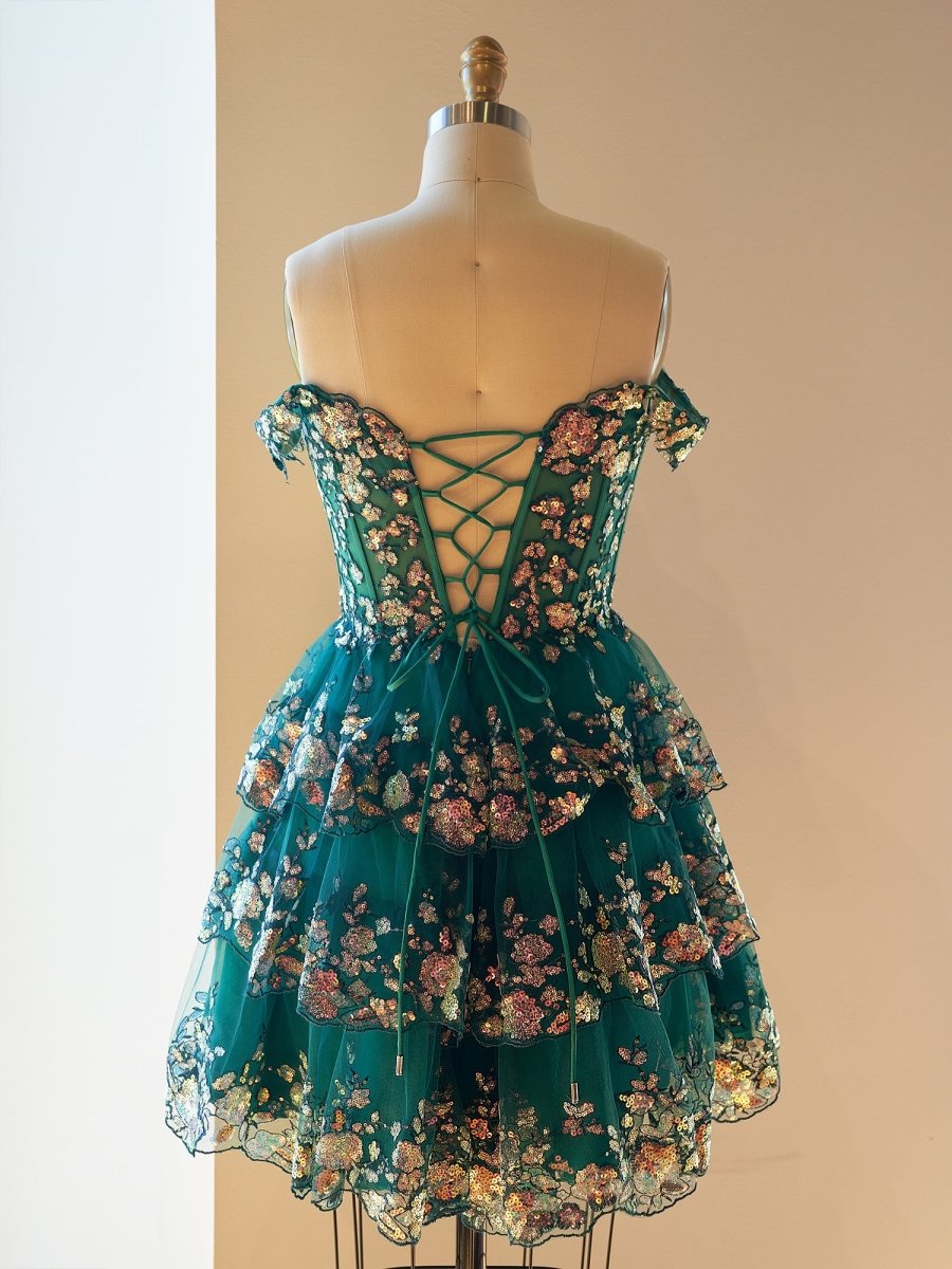 Everly | A - Line Sweetheart Tiered Green Short Homecoming Dress - KissProm