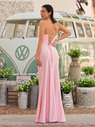 Tinble | Strapless Aqua Blue Sheath Long Prom Dresses - KissProm