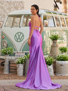 Sarai |Mermaid V - Neck Jersey Formal Dress with Lace - Up Back - KissProm