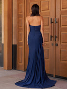 Eowyn | Mermaid Strapless Satin Long Prom Dresses With Split - KissProm
