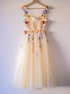 3D Flower Tulle Tea Length Prom Dresses - KissProm