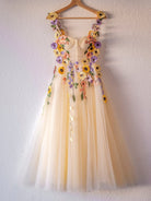 3D Flower Tulle Tea Length Prom Dresses - KissProm
