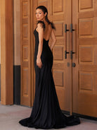 Stephanie |Mermaid Backless Jersey Prom Dress with Feathers - KissProm
