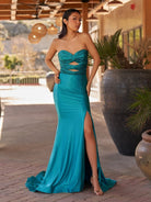 Telah | Glitter Mermaid Yellow Sweetheart Cut - out Long Prom Dress with Beading - KissProm