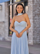 Rodri | A Line Light Pink Strapless Chiffon Long Prom Dress - KissProm