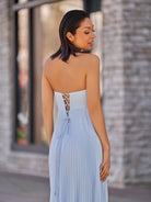 Rodri | A Line Light Pink Strapless Chiffon Long Prom Dress - KissProm