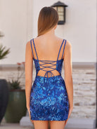 Deep V neck Sequins Appliques Short Homecoming Dress - KissProm