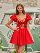 Galatea | A - Line Short Red Cut - Glass Sweetheartg Dress - KissProm