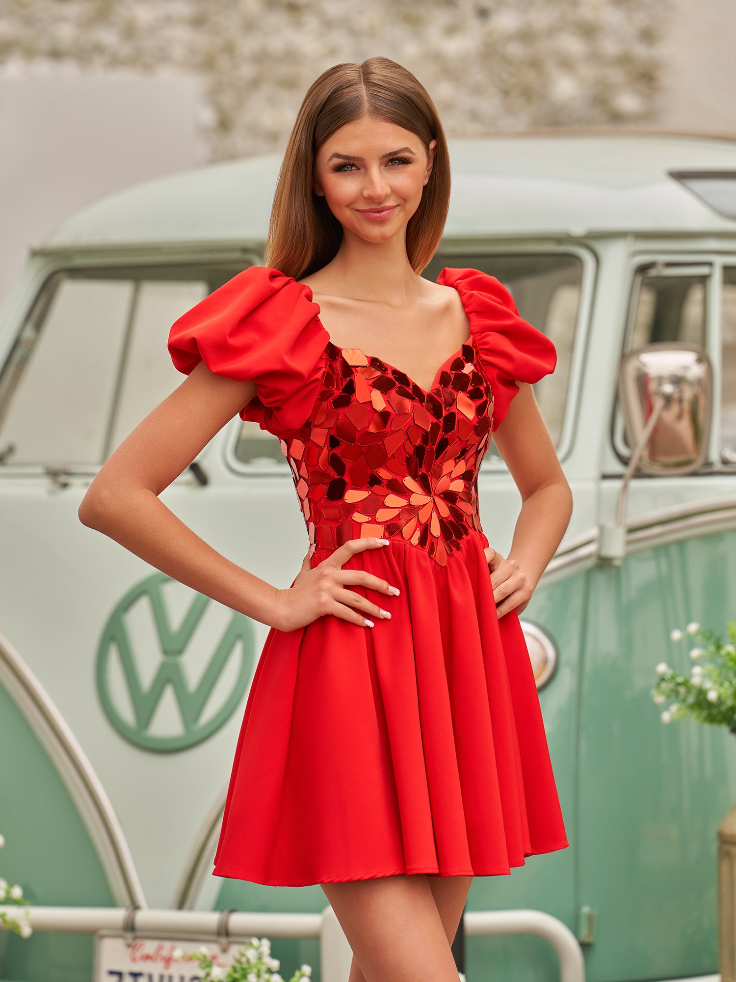A-Line Red Sequins Short Homecoming Dresses