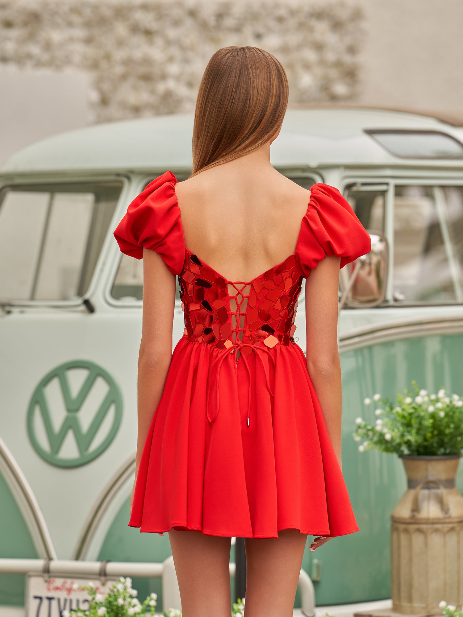 A-Line Red Sequins Short Homecoming Dresses