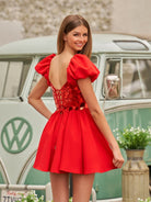 Galatea | A - Line Short Red Cut - Glass Sweetheartg Dress - KissProm