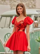 Galatea | A - Line Short Red Cut - Glass Sweetheartg Dress - KissProm