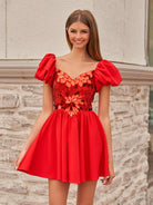 Galatea | A - Line Short Red Cut - Glass Sweetheartg Dress - KissProm
