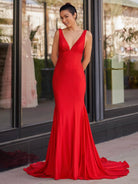 Molly | Mermaid Deep V - Neck Beaded Satin Long Prom Dress - KissProm
