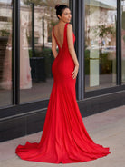 Molly | Mermaid Deep V - Neck Beaded Satin Long Prom Dress - KissProm