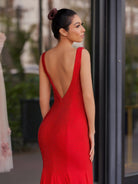 Molly | Mermaid Deep V - Neck Beaded Satin Long Prom Dress - KissProm